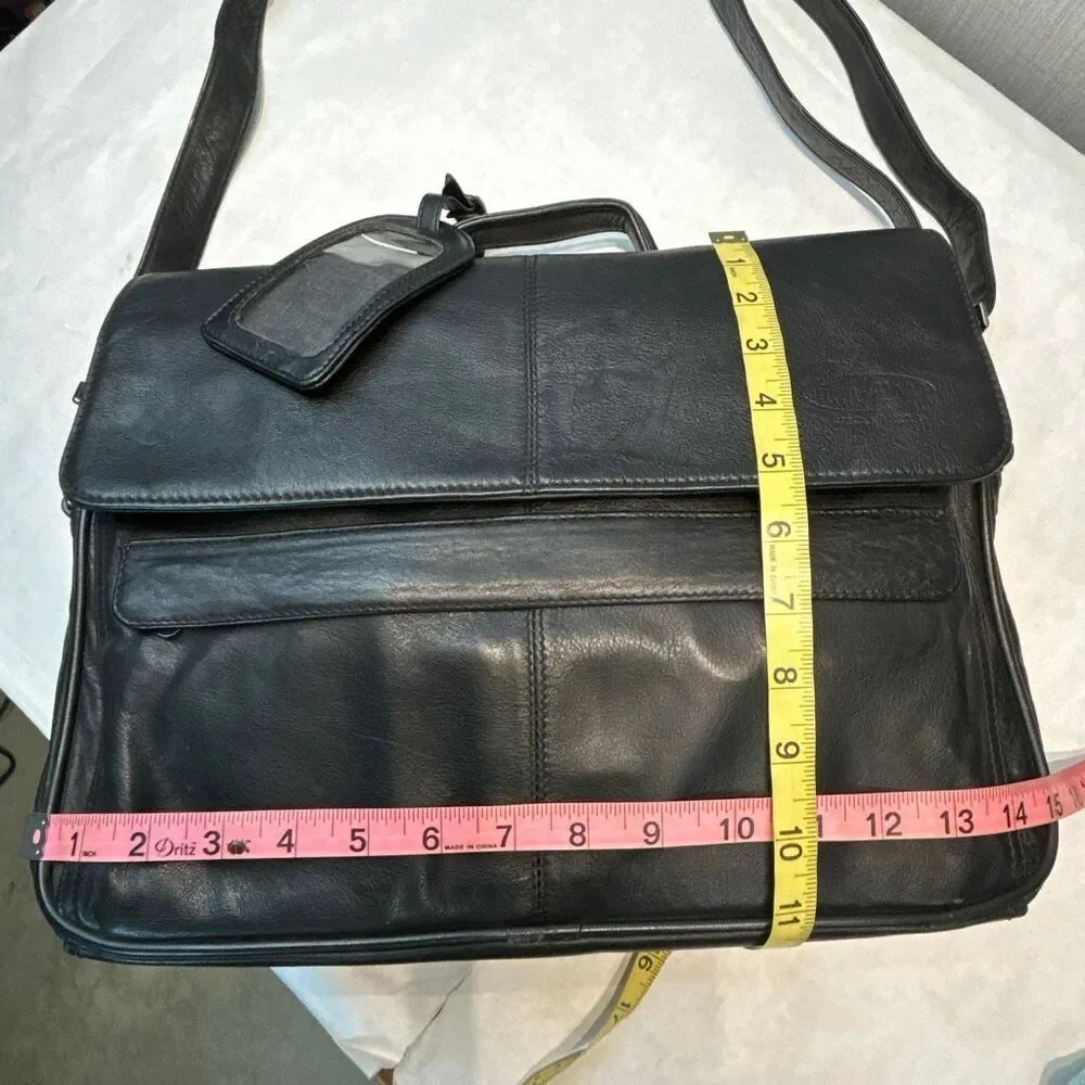 Vtg Hazel Leather Briefcase Shoulder Bag Laptop Computer Black Business Travel
